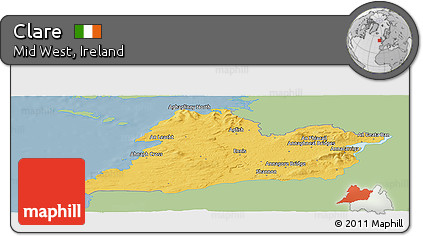 Savanna Style Panoramic Map of Clare, single color outside
