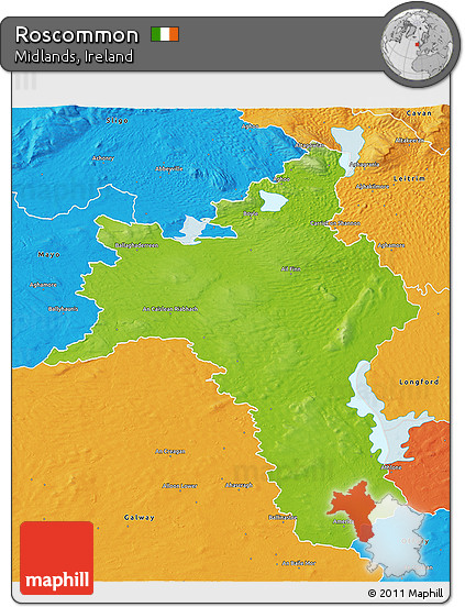 Physical 3D Map of Roscommon, political outside