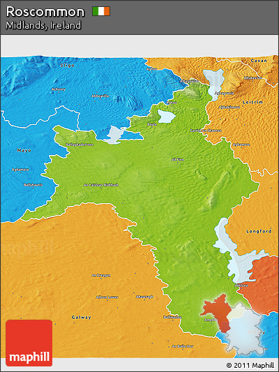 Physical 3D Map of Roscommon, political outside