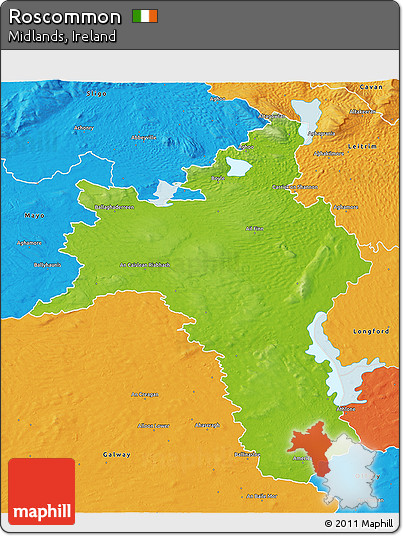 Physical 3D Map of Roscommon, political outside