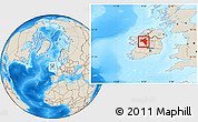 Shaded Relief Location Map of Roscommon, within the entire country
