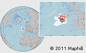 Gray Location Map of Westmeath, highlighted country, highlighted parent region, hill shading