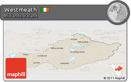 Shaded Relief Panoramic Map of Westmeath, lighten