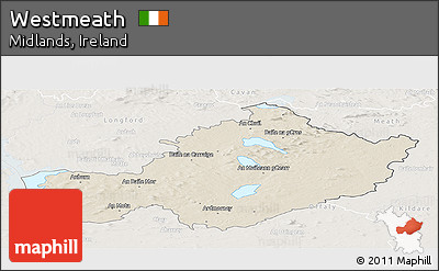 Shaded Relief Panoramic Map of Westmeath, lighten