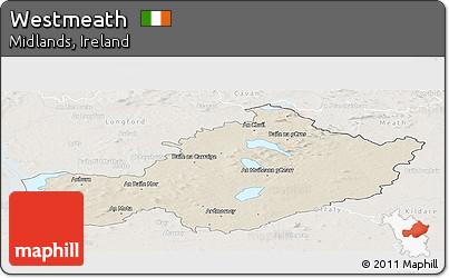 Shaded Relief Panoramic Map of Westmeath, lighten