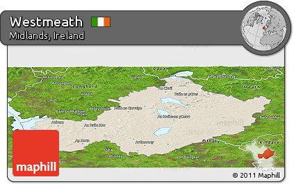 Shaded Relief Panoramic Map of Westmeath, satellite outside