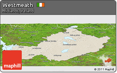 Shaded Relief Panoramic Map of Westmeath, satellite outside