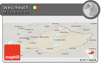 Shaded Relief Panoramic Map of Westmeath, semi-desaturated