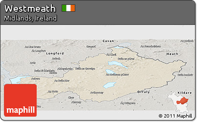 Shaded Relief Panoramic Map of Westmeath, semi-desaturated