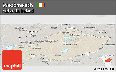 Shaded Relief Panoramic Map of Westmeath, semi-desaturated