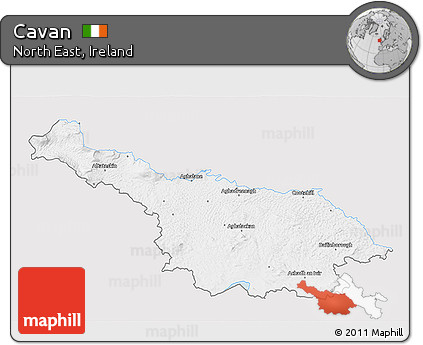 Silver Style 3D Map of Cavan, single color outside