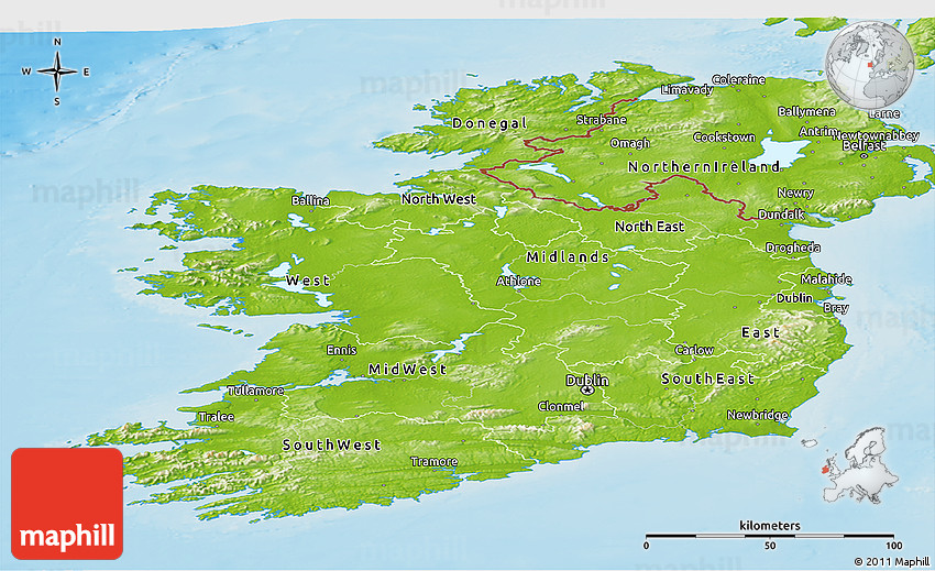 Physical Panoramic Map of Ireland