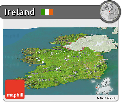 Satellite Panoramic Map of Ireland, lighten, land only