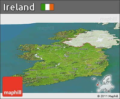 Satellite Panoramic Map of Ireland, lighten, land only
