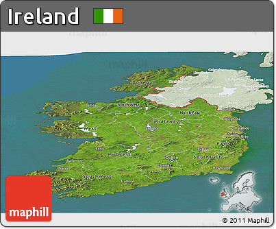 Satellite Panoramic Map of Ireland, lighten, land only