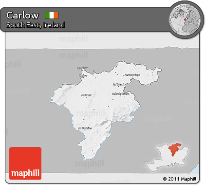 Gray 3D Map of Carlow, single color outside