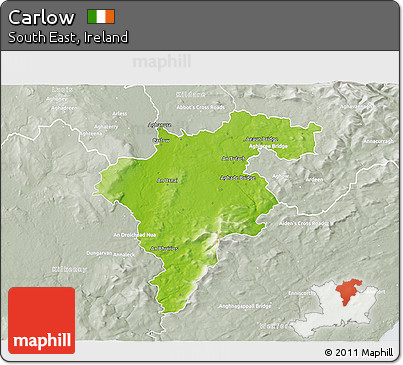 Physical 3D Map of Carlow, lighten, semi-desaturated