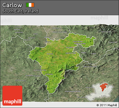 Satellite 3D Map of Carlow, semi-desaturated