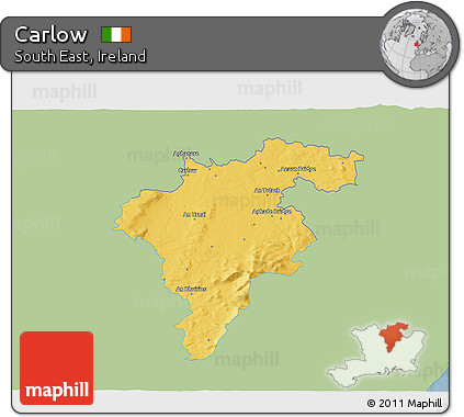 Savanna Style 3D Map of Carlow, single color outside