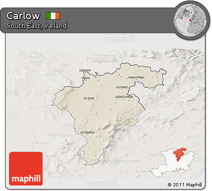 Shaded Relief 3D Map of Carlow, lighten