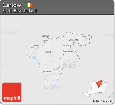 Silver Style 3D Map of Carlow, single color outside
