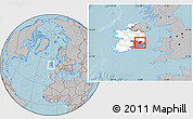 Gray Location Map of Carlow, highlighted country, highlighted parent region, hill shading
