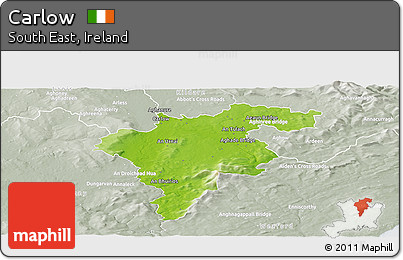 Physical Panoramic Map of Carlow, lighten, semi-desaturated