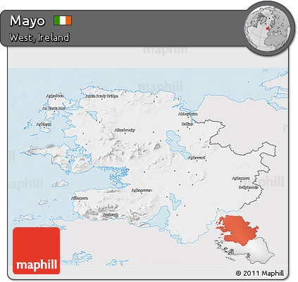Silver Style 3D Map of Mayo, single color outside