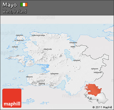 Silver Style 3D Map of Mayo, single color outside