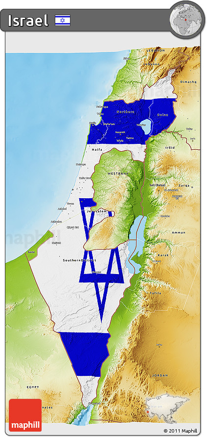 Flag 3D Map of Israel, physical outside