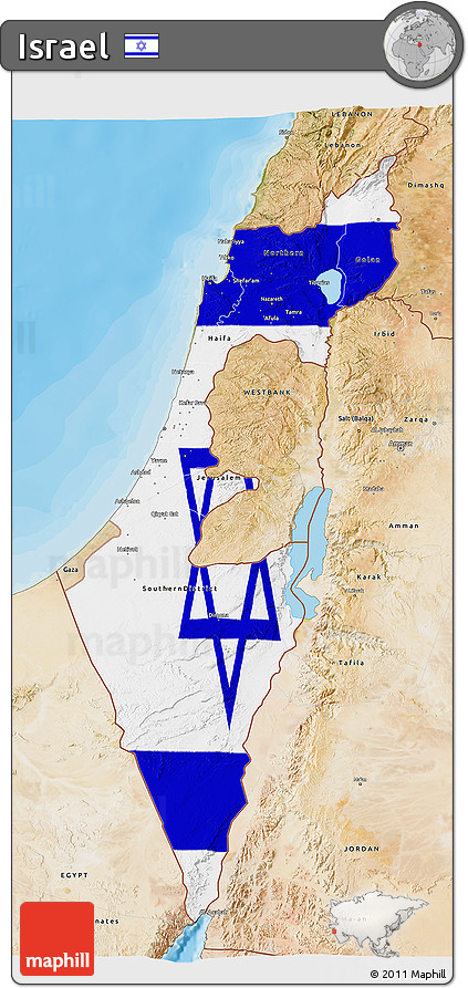 Flag 3D Map of Israel, satellite outside, bathymetry sea