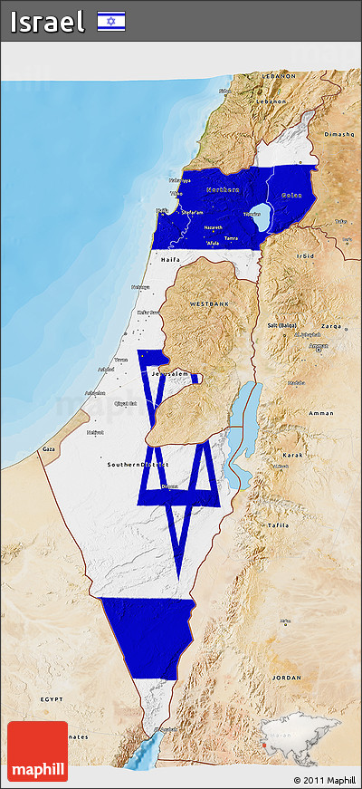 Flag 3D Map of Israel, satellite outside, bathymetry sea