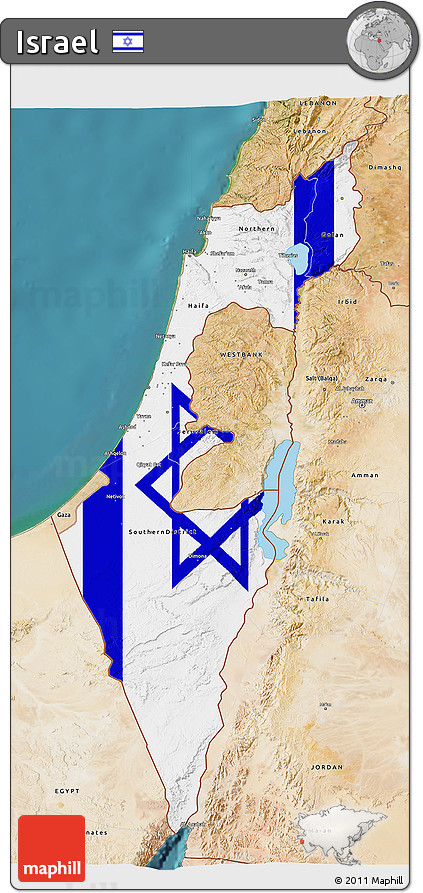 Flag 3D Map of Israel, satellite outside, flag rotated