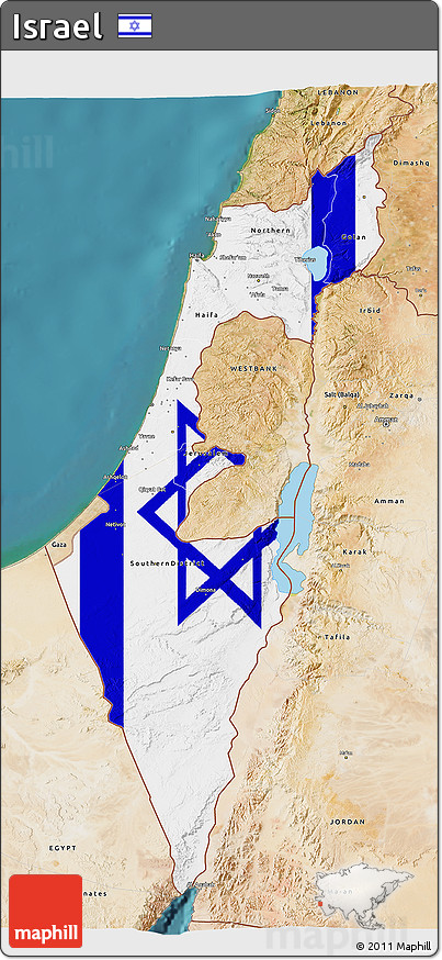 Flag 3D Map of Israel, satellite outside, flag rotated