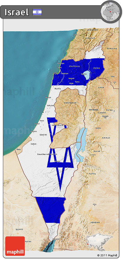 Flag 3D Map of Israel, satellite outside