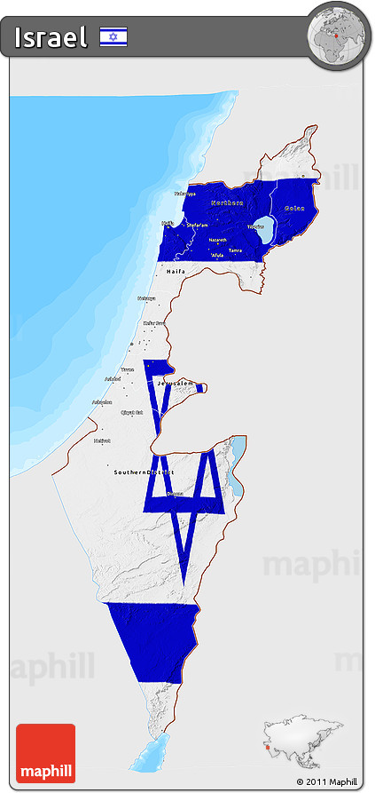 Flag 3D Map of Israel, single color outside, bathymetry sea