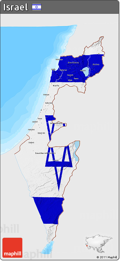 Flag 3D Map of Israel, single color outside, bathymetry sea