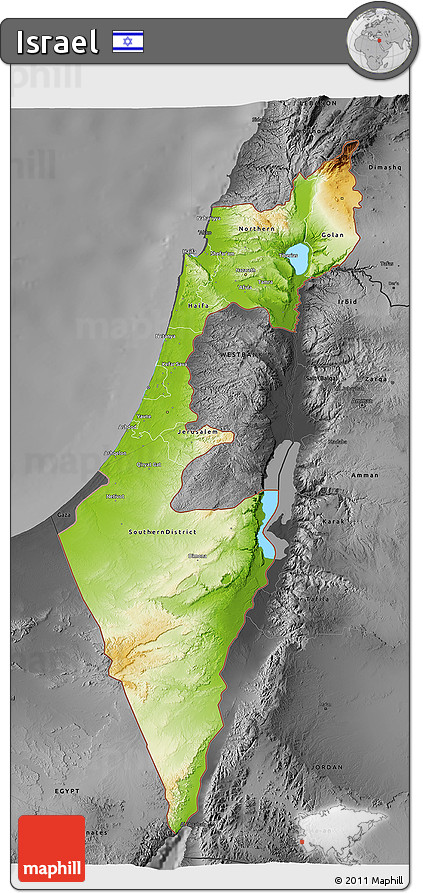 Physical 3D Map of Israel, darken, desaturated