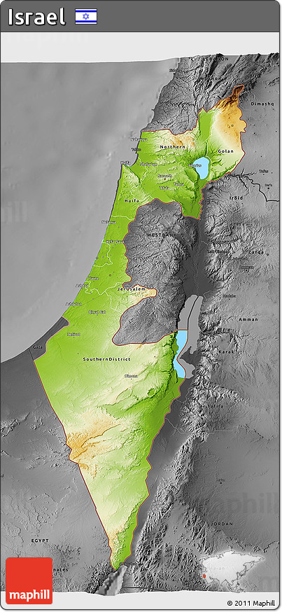Physical 3D Map of Israel, darken, desaturated