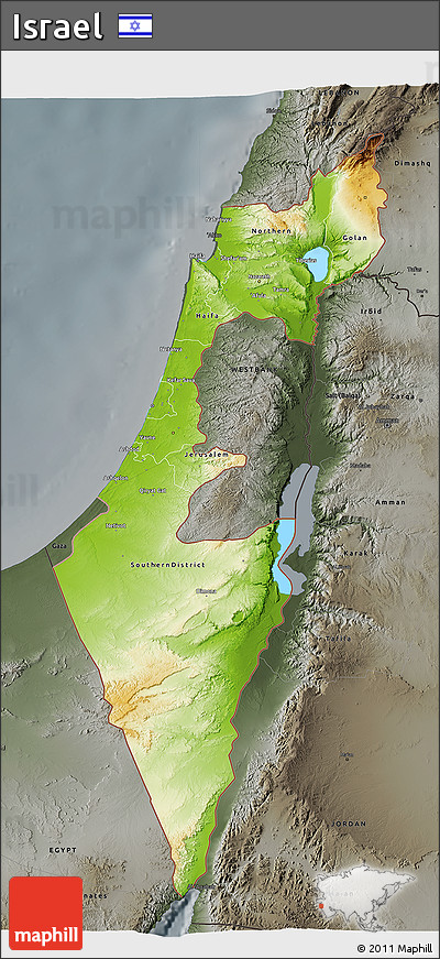 Physical 3D Map of Israel, darken, semi-desaturated