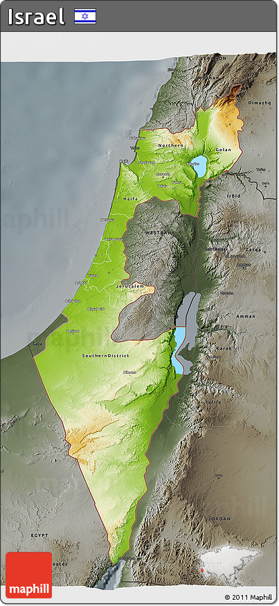 Physical 3D Map of Israel, darken, semi-desaturated