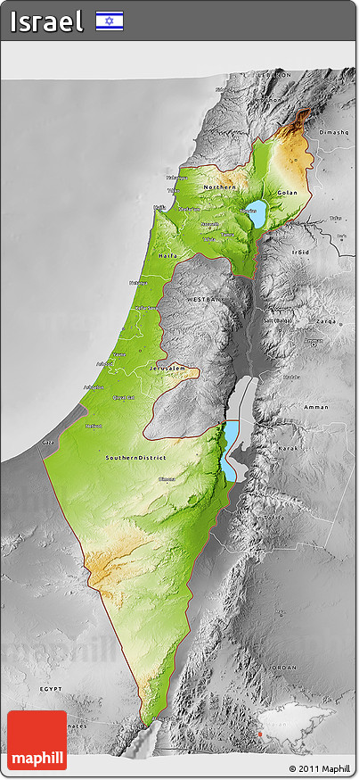 Physical 3D Map of Israel, desaturated