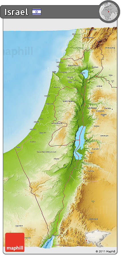 Physical 3D Map of Israel