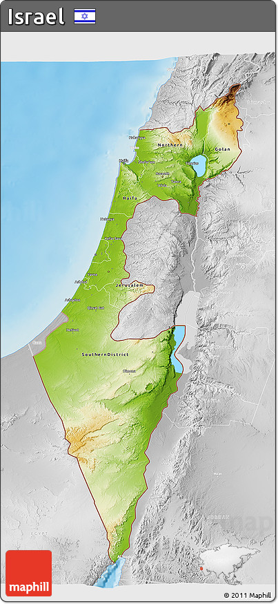 Physical 3D Map of Israel, lighten, desaturated, land only