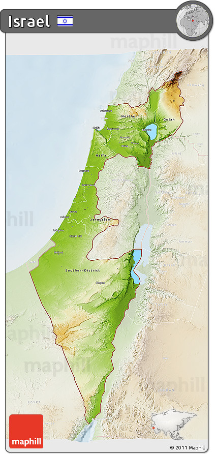Physical 3D Map of Israel, lighten