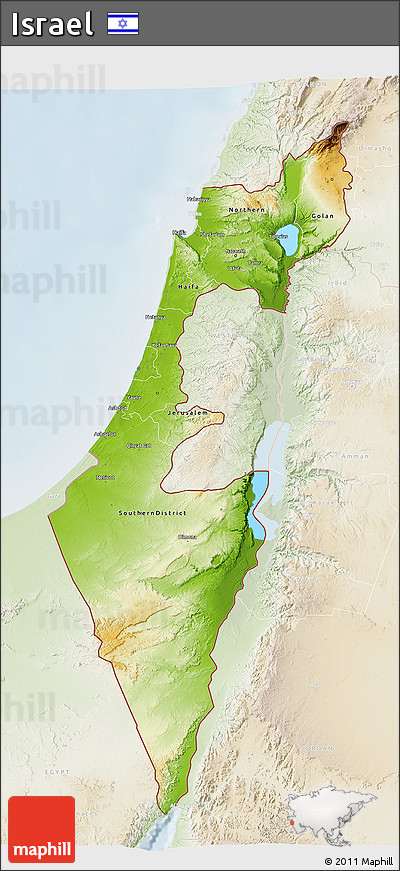 Physical 3D Map of Israel, lighten
