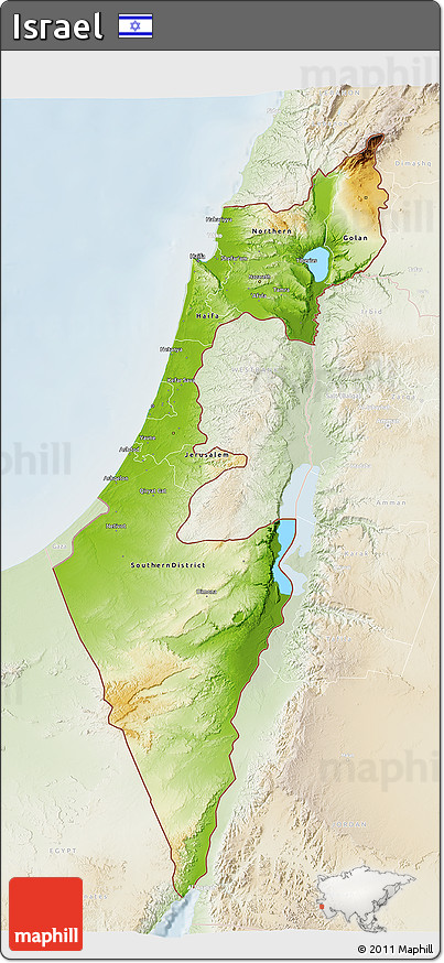 Physical 3D Map of Israel, lighten