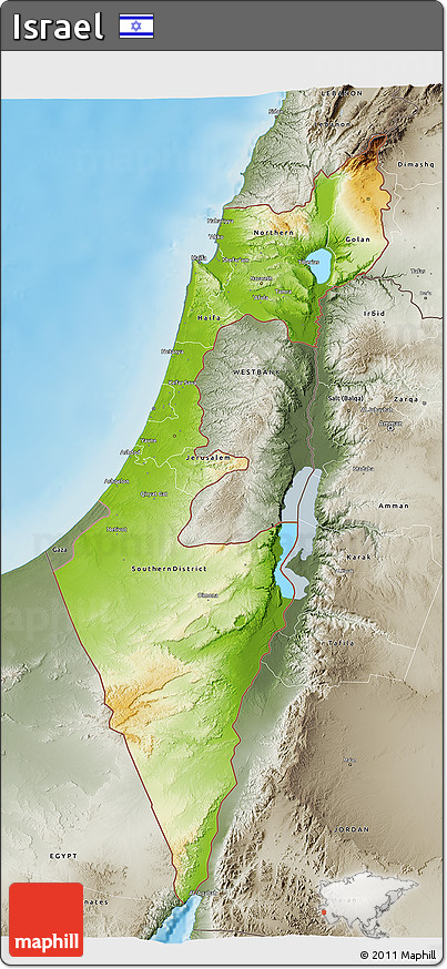 Physical 3D Map of Israel, semi-desaturated, land only