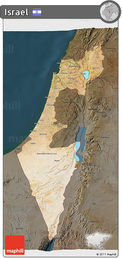 Satellite 3D Map of Israel, darken