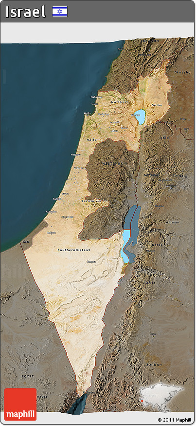 Satellite 3D Map of Israel, darken